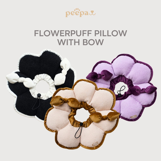 Flowerpuff Pillow w. Bow / Anti-Lick Soft Collar E-Collar Alternative for Pets
