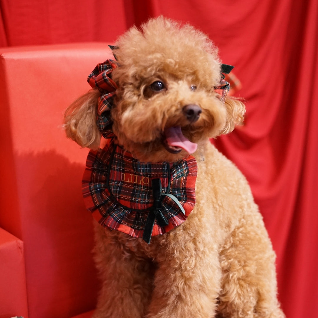 Reina Ruffled Bib – Christmas Plaid Ruffled Neck Bib for Pets